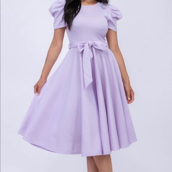 Puff Sleeve Cocktail Dress, Sizes 1X - 3X (Lavender) - Picture 5 of 8
